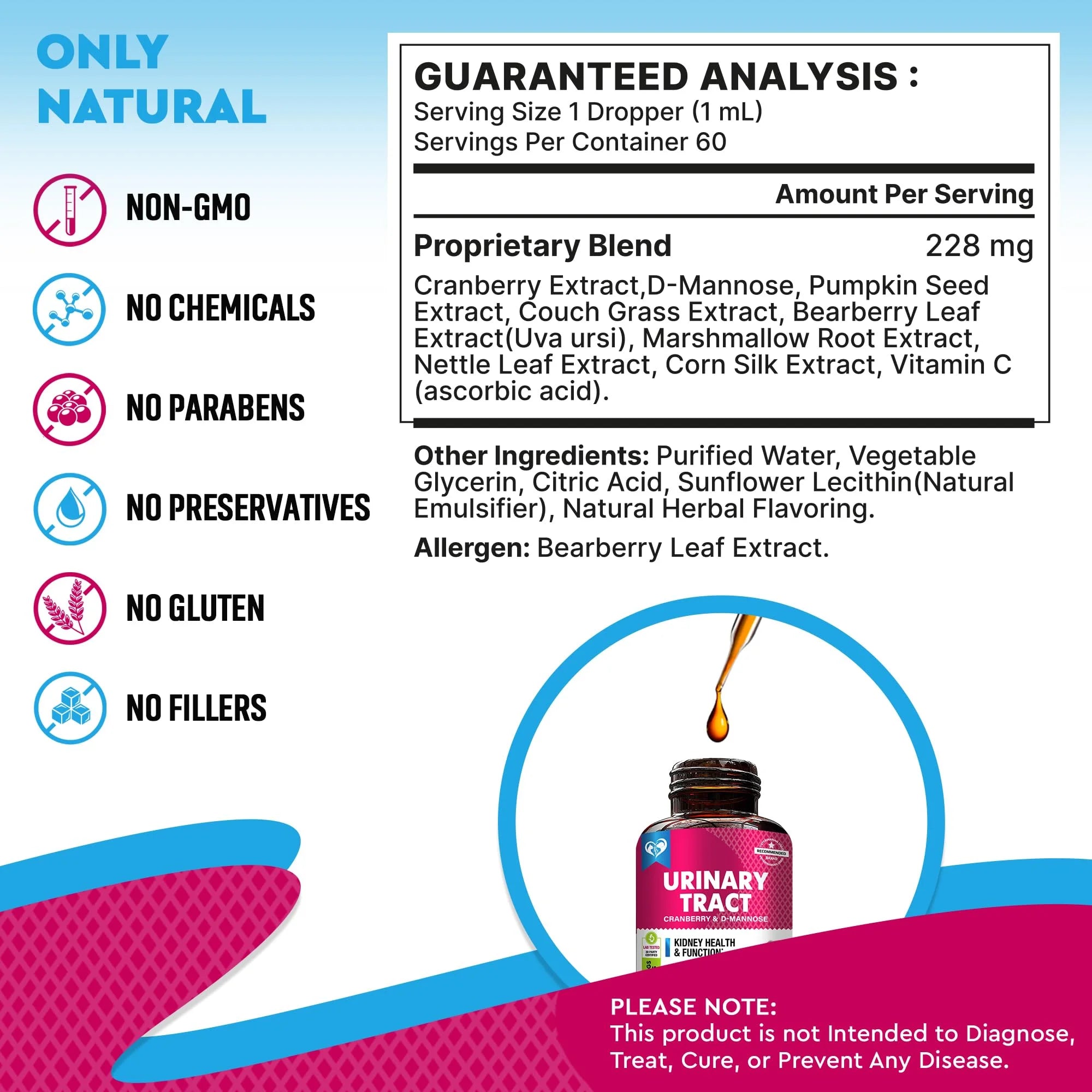 Urinary Tract Support - Cranberry & D-Mannose Liquid Drops for Dogs & Cats , Kidney & Bladder Health Support for All Breeds